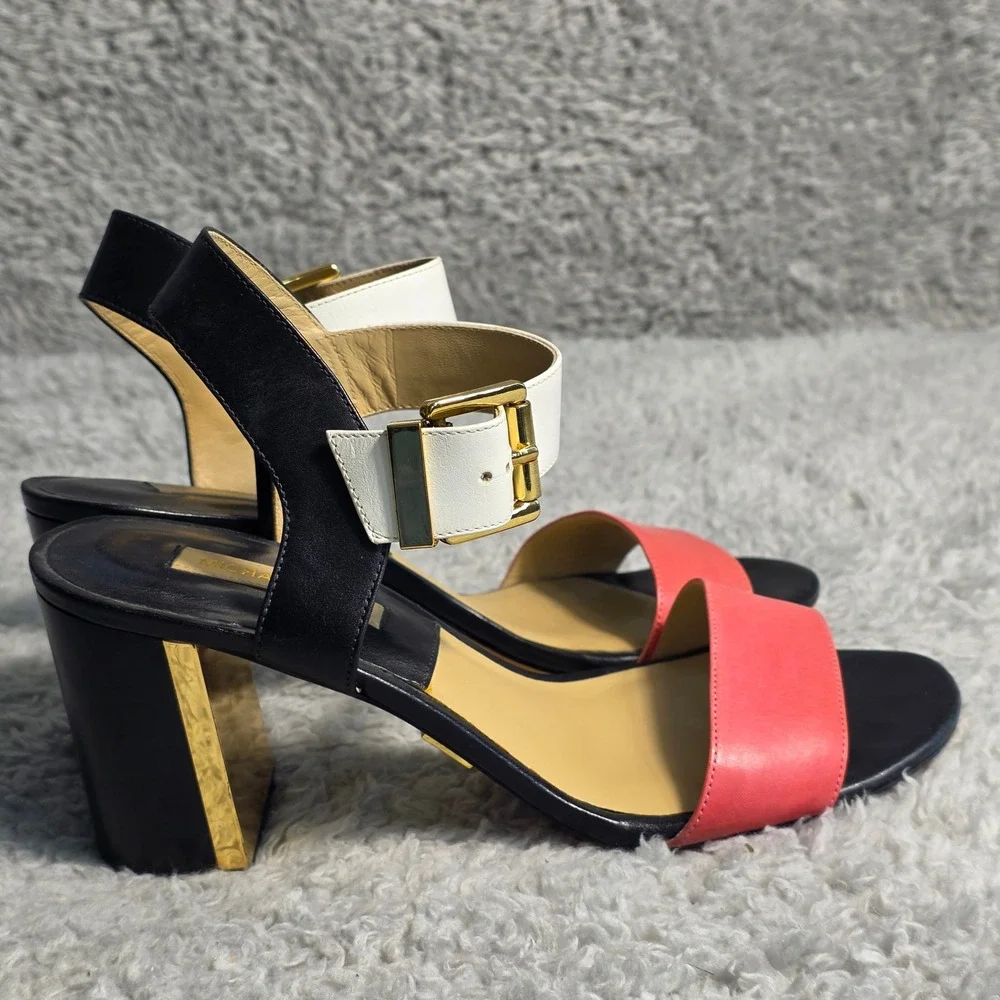 Michael Kors Vero Cuoio Sandals Leather Coral Black White EU 37 US 6 6.5 Italian